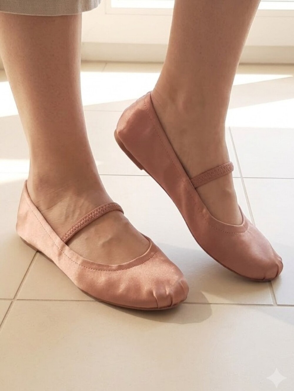 CUTE ZARA💐Satin Ballet Flats with Elastic Strap in Dusty Rose Sz 37 GUC